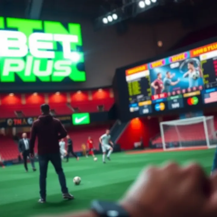 Football field with digital score forecast overlay illustrating predictive techniques